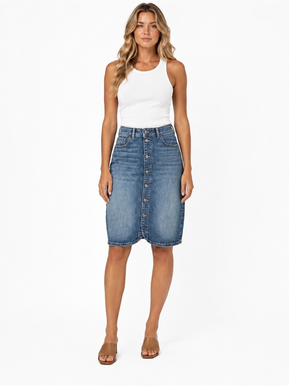 Madewell Denim Button Front Skirt SZ 29 Blue Jean Skirt High Rise Stretch Casual